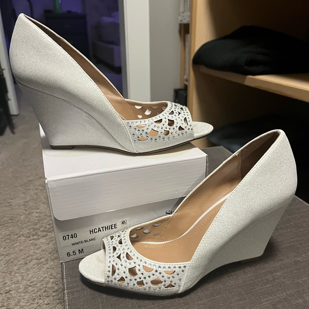 Style & Co. White Peep-Toe Wedge Heels